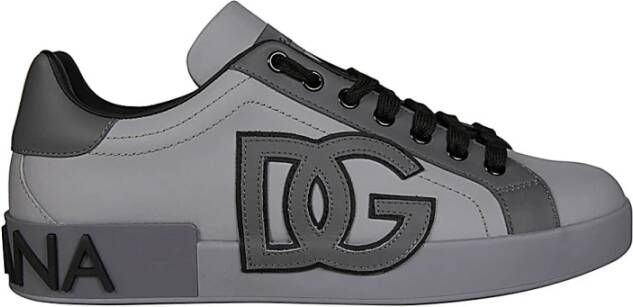Dolce & Gabbana Grijze Sneakers Panel Design Logo Patch Gray Heren