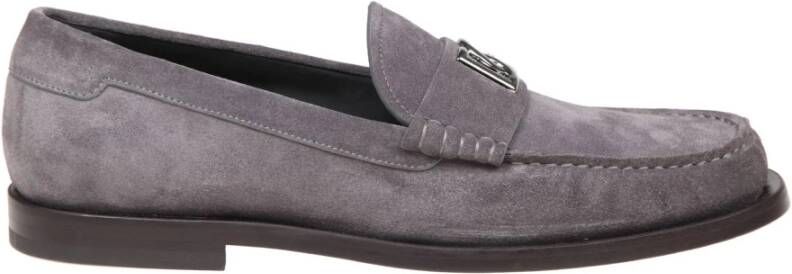 Dolce & Gabbana Grijze Suede Loafers met Metalen DG Logo Gray Heren