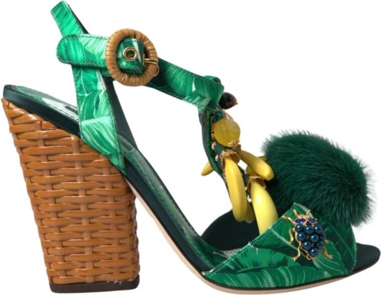 Dolce & Gabbana Groene Bananenblad T-Strap Sandalen Green Dames