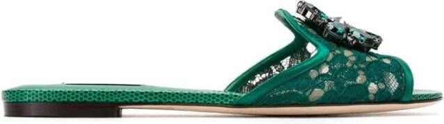 Dolce & Gabbana Groene kristalversierde kanten sandalen Green Dames