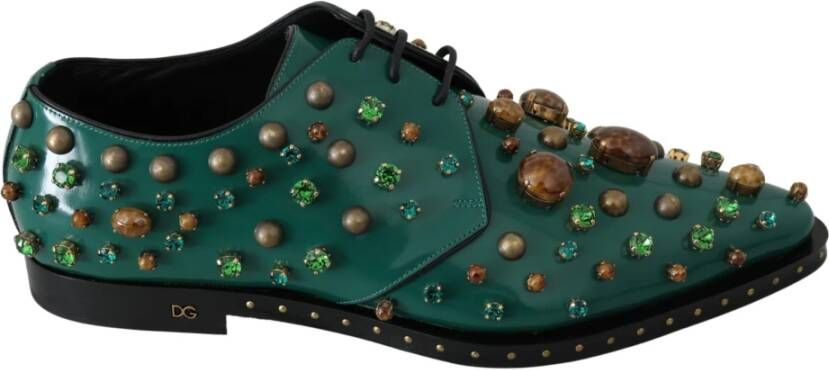 Dolce & Gabbana Groene Leren Kristallen Jurk Broque Schoenen Green Dames