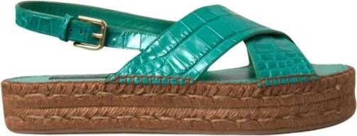 Dolce & Gabbana Groene Leren Plateau Sandalen Green Dames