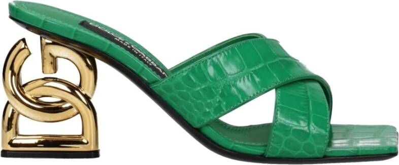 Dolce & Gabbana Groene Leren Platte Sandalen Krokodillenprint