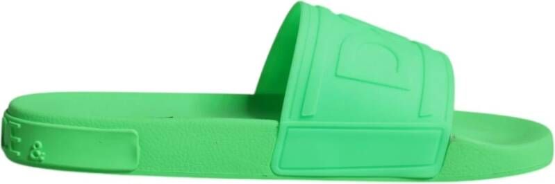 Dolce & Gabbana Groene Leren Slides Sandalen Strandkleding Schoenen Green Heren