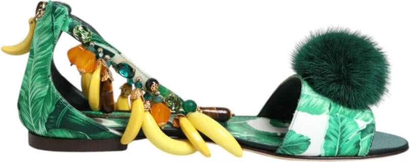 Dolce & Gabbana Groene Mink Banaanblad Sandalen