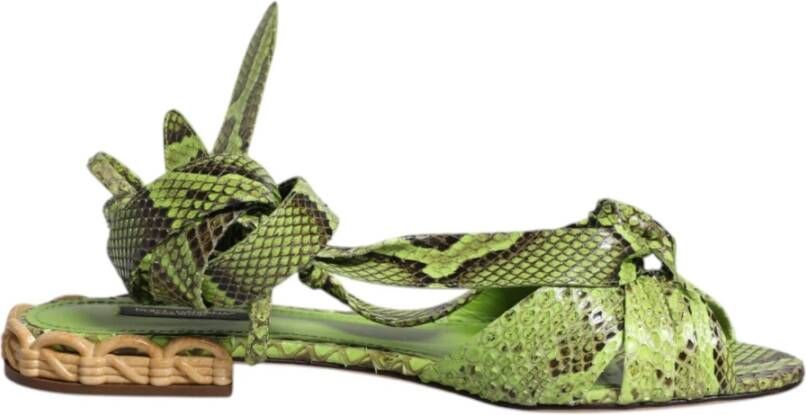 Dolce & Gabbana Groene Sandalen met Enkelbandjes en Dierenprint