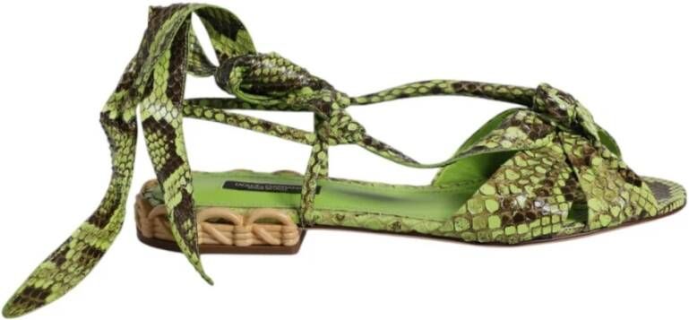 Dolce & Gabbana Groene Sandalen met Enkelbandjes en Dierenprint