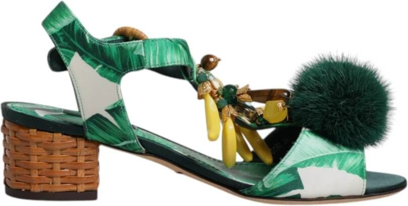 Dolce & Gabbana Groene Sandalen met Kristallen en Bont