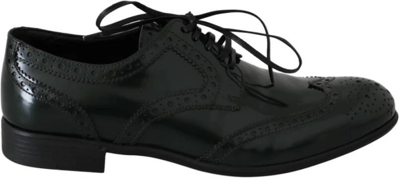 Dolce & Gabbana Patent Leather Brogue Oxfords Wo Green Flat Shoes