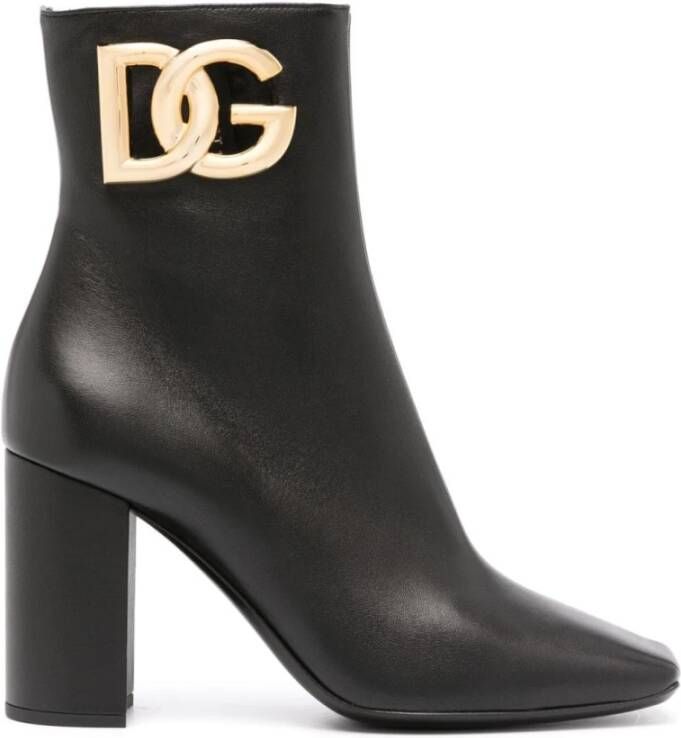 Dolce & Gabbana Zwarte Leren Laarzen met DG Logo Uitgesneden Black Dames