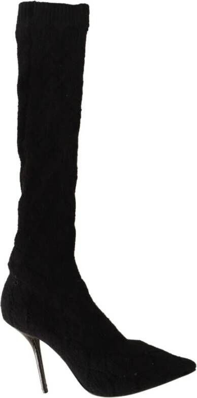 Dolce & Gabbana Zwarte Stretch Sokken Kniehoge Booties Black Dames