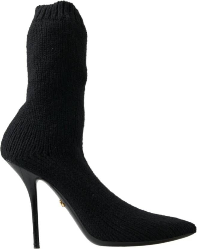 Dolce & Gabbana Zwarte Stiletto Hak Mid Kalf Dameslaarzen Black Dames