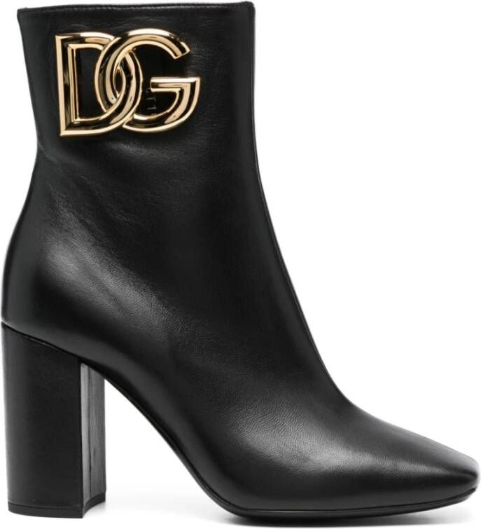 Dolce & Gabbana Zwarte Leren Laarzen met DG Logo Uitgesneden Black Dames