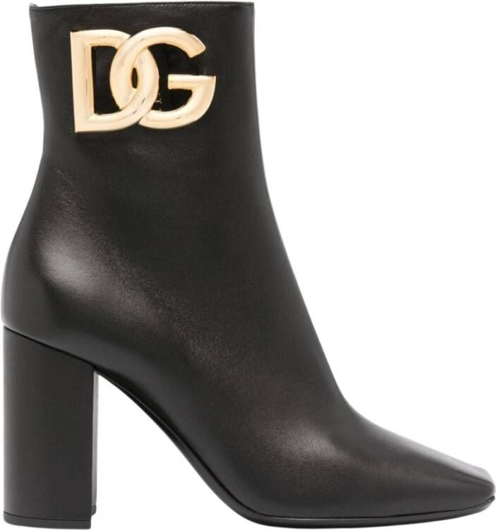 Dolce & Gabbana Zwarte Leren Laarzen met DG Logo Uitgesneden Black Dames