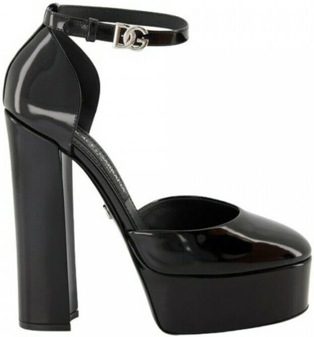 Dolce & Gabbana Verstelbare enkelband rondeeus leren pumps Black Dames