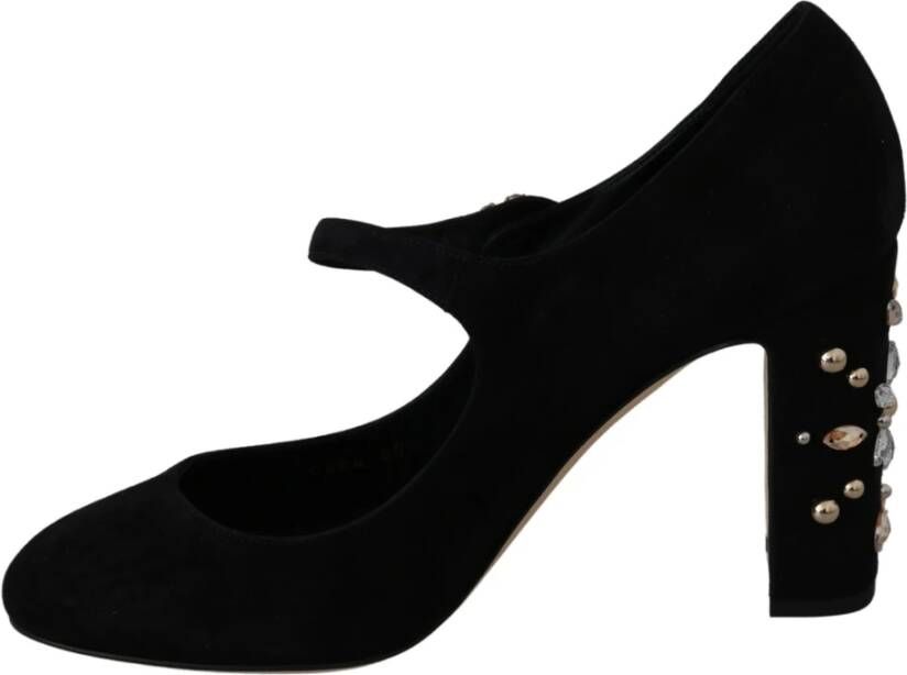 Dolce & Gabbana Black Suede Crystal Heels Mary Jane Shoes Zwart Dames - Foto 2