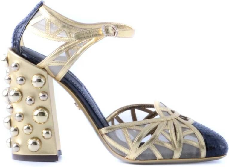 Dolce & Gabbana Zwarte Gouden Leren Studs Enkelband Schoenen Multicolor Dames