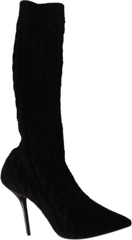 Dolce & Gabbana Black Stretch Socks Knee High Booties Shoes Zwart Dames