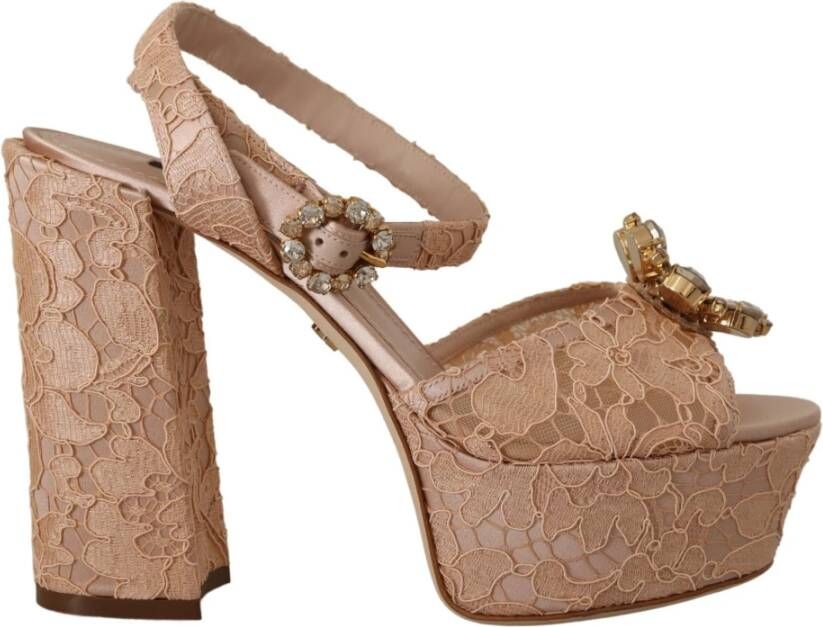 Dolce & Gabbana Pink Lace Taormina Platform Sandals Shoes Roze Dames