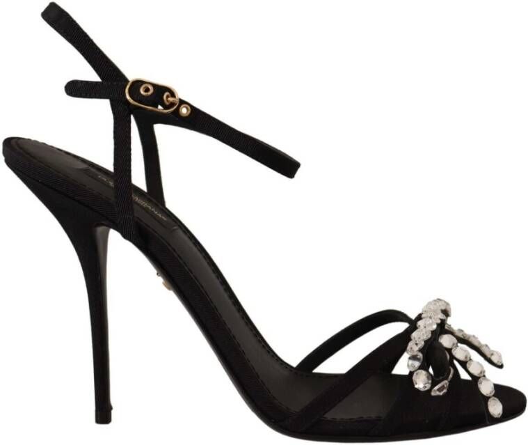 Dolce & Gabbana Black Crystals Ankle Strap Heels Sandals Shoes Zwart Dames