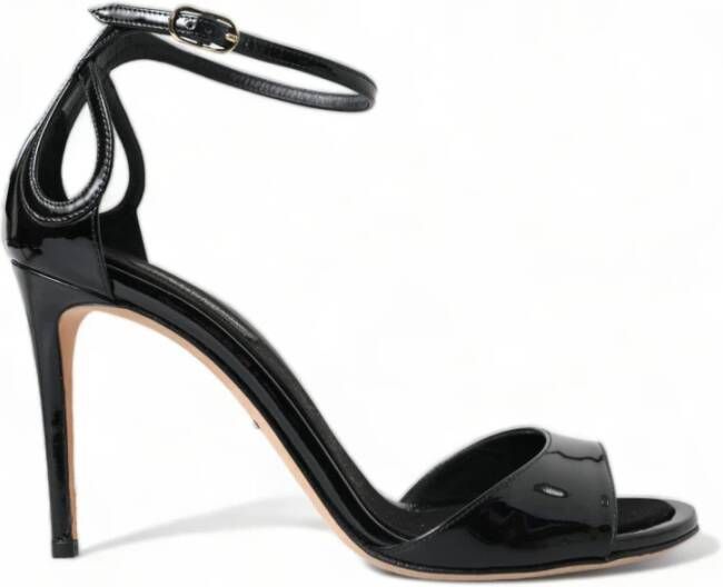 Dolce & Gabbana Zwarte Leren Hoge Hak Sandalen Black Dames
