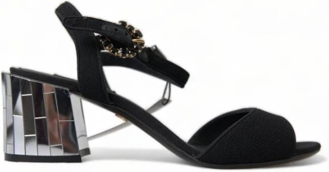 Dolce & Gabbana Zwarte Kristal Enkelband Sandalen Black Dames