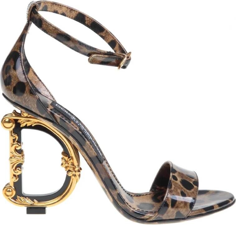 Dolce & Gabbana Glanzend Kalfsleer Sandalen met Spotted Print Brown Dames