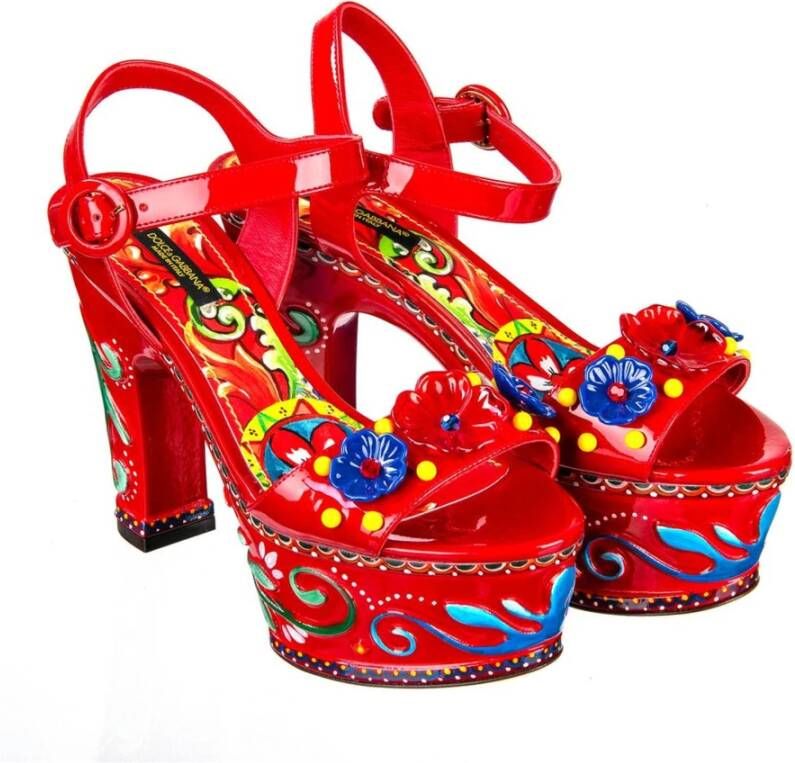 Dolce & Gabbana Rode kalfsleren Siciliaanse karstijl klomp Multicolor Dames