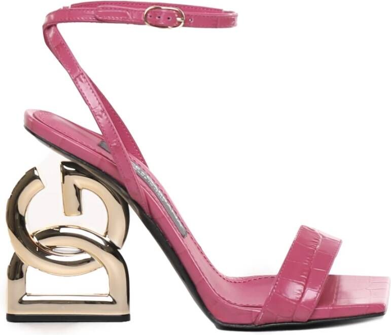 Dolce & Gabbana Verstelbare Enkelband Croco Sandalen Pink Dames