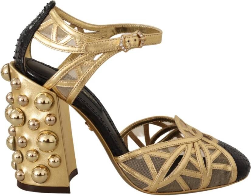 Dolce & Gabbana Zwarte Gouden Leren Studs Enkelband Schoenen Multicolor Dames