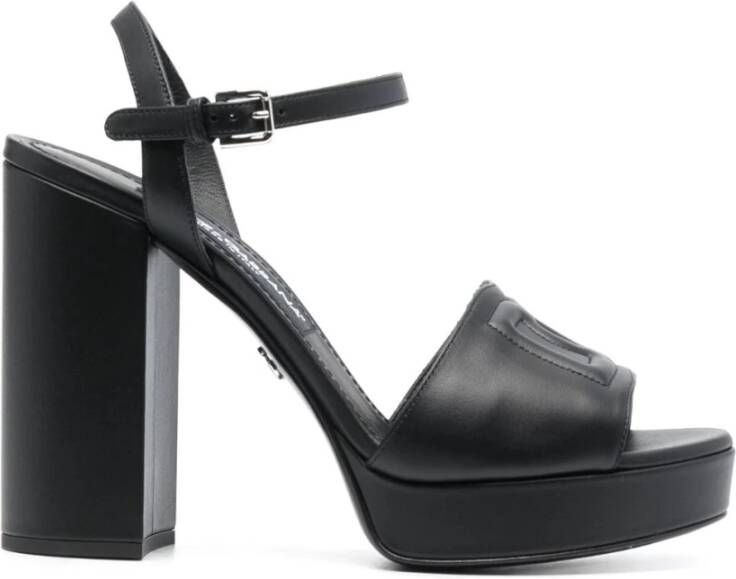 Dolce & Gabbana Zwarte Leren Hoge Hak Sandalen Black Dames