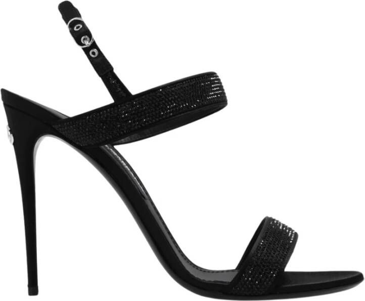 Dolce & Gabbana Zwarte sandalen met kristallen versiering en hoge hakken Black Dames