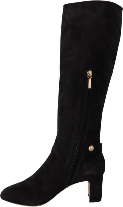 Dolce & Gabbana Zwarte Suède Kniehoge Platte Laarzen Black Dames - Foto 2