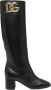 Dolce & Gabbana Jackie Hoge Laarzenmet Gouden Metalen Logo Black Dames - Thumbnail 1