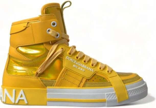 Dolce & Gabbana Hoge Leren Sneakers met Color-Block Design Yellow Dames