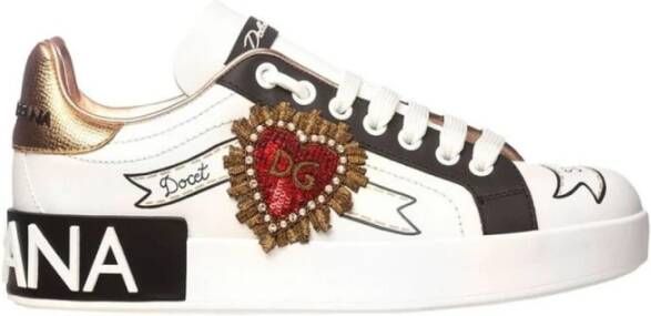 Dolce & Gabbana Witte Portofino Sneakers met Hart Motief White Dames