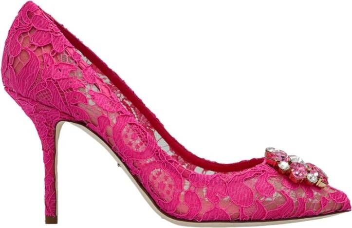 Dolce & Gabbana Pink Taormina Lace Crystal Heels Pumps Shoes Roze Dames