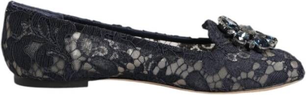 Dolce & Gabbana Kanten Platte Schoenen met Kristalbloemdetails