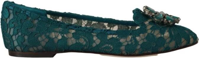 Dolce & Gabbana Kanten Valley Flats Kristallen Gesp Green Dames