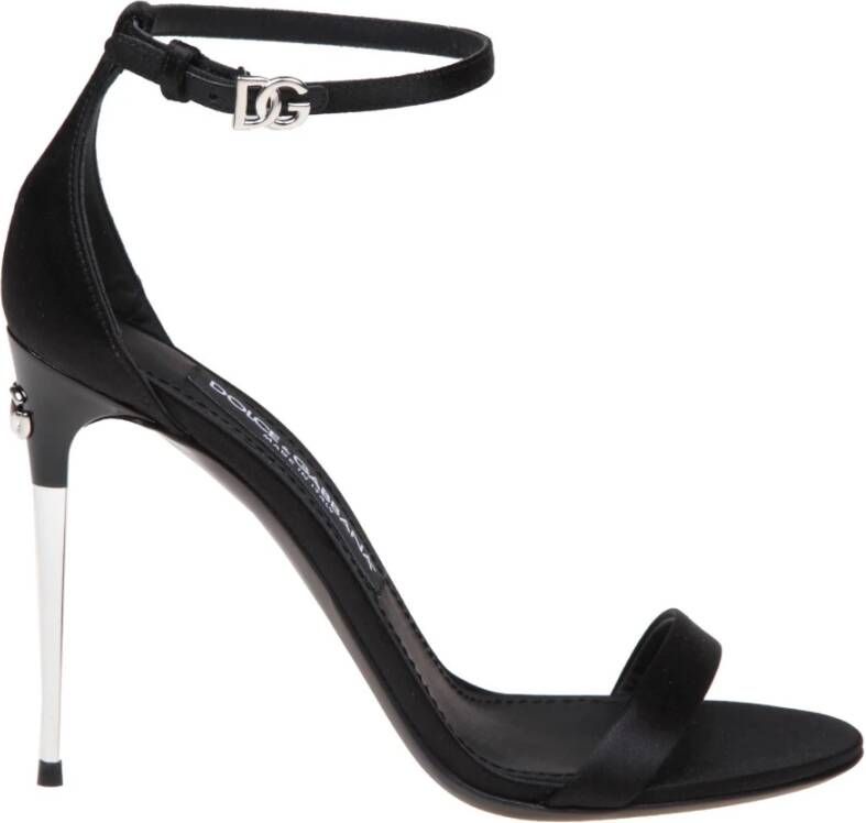 Dolce & Gabbana Keira Zwarte Satijnen Sandaal Black Dames