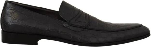 Dolce & Gabbana Grijze en Zwarte Caiman Leren Loafers Black Heren