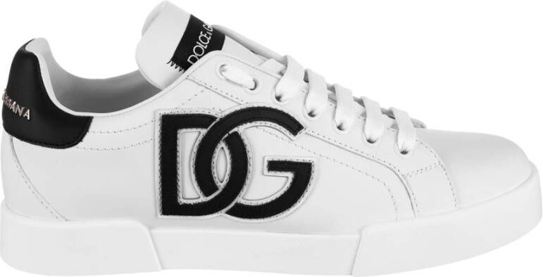 Dolce & Gabbana Witte Leren Sneakers met Versterkte Hiel en Rubberen Zool White Dames