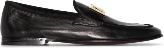 Dolce & Gabbana Klassieke Zwarte Logo-Plaque Loafers Black Heren