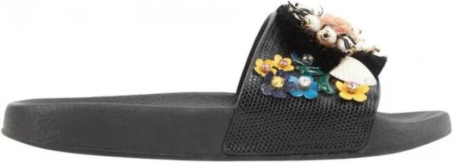 Dolce & Gabbana Kleurrijke Juweelversierde Kalfleren Slippers