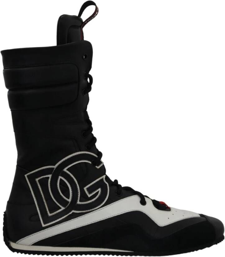 Dolce & Gabbana Kleurrijke Leren Hoge Sneakers Zwart Heren