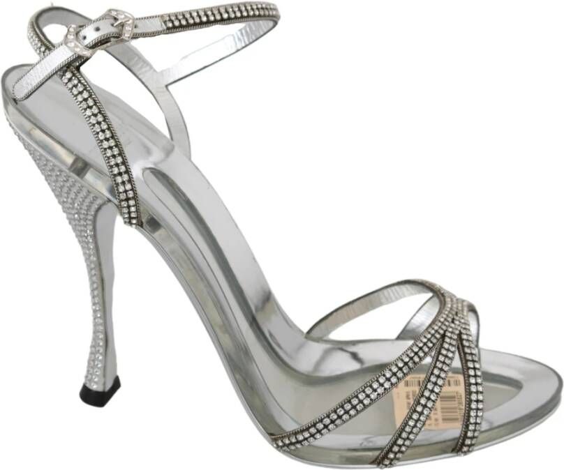 Dolce & Gabbana Zilveren Kristallen Enkelband Sandalen Gray Dames