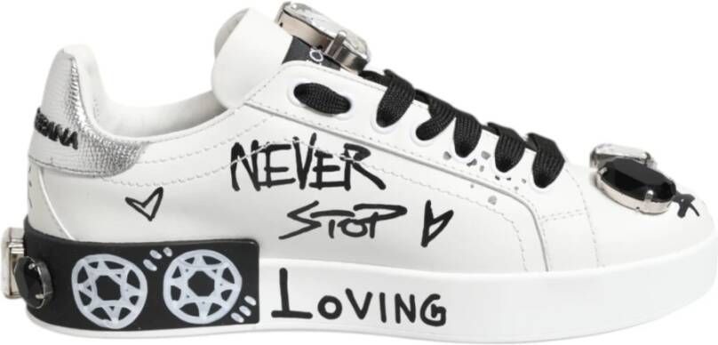 Dolce & Gabbana Kristal Portofino Sneakers Wit Leer