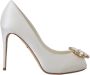 Dolce & Gabbana Kristal-versierde witte peep toe hakken - Thumbnail 1