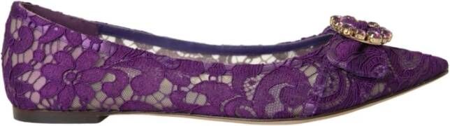 Dolce & Gabbana Kristallen gesp kanten ballerina flats Purple Dames