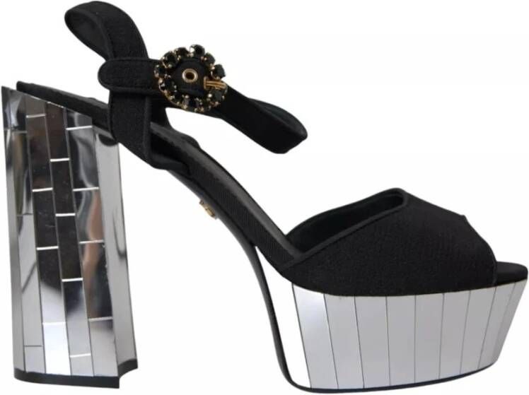 Dolce & Gabbana Kristallen Plateau Sandalen met Spiegelhakken Black Dames
